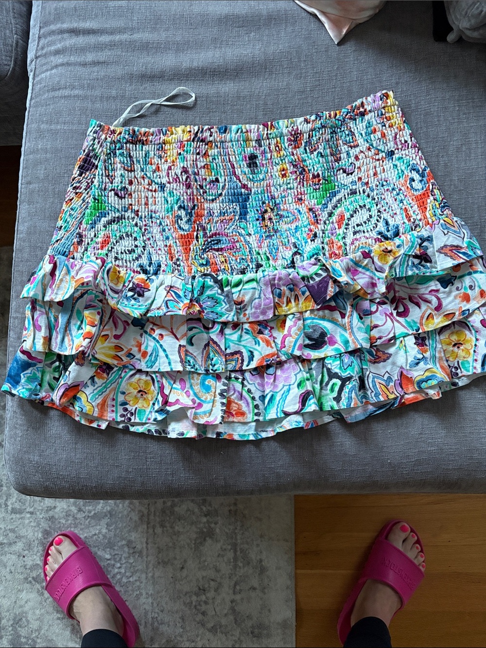 VENUS Multicolor Floral Smocked Ruffle Mini Skirt